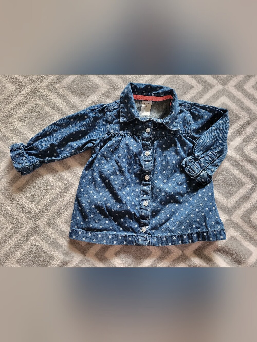 Carter's Girls size 9 months Polka Dot Denim Button Down Shirt